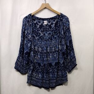 Bila Floral Top Women's XXL Blue Cottagecore Peasant Retro 90s Y2K Casual Comfy